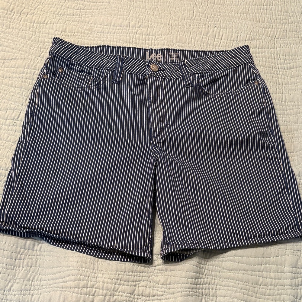 Lee Women's Navy Striped Jean Shorts